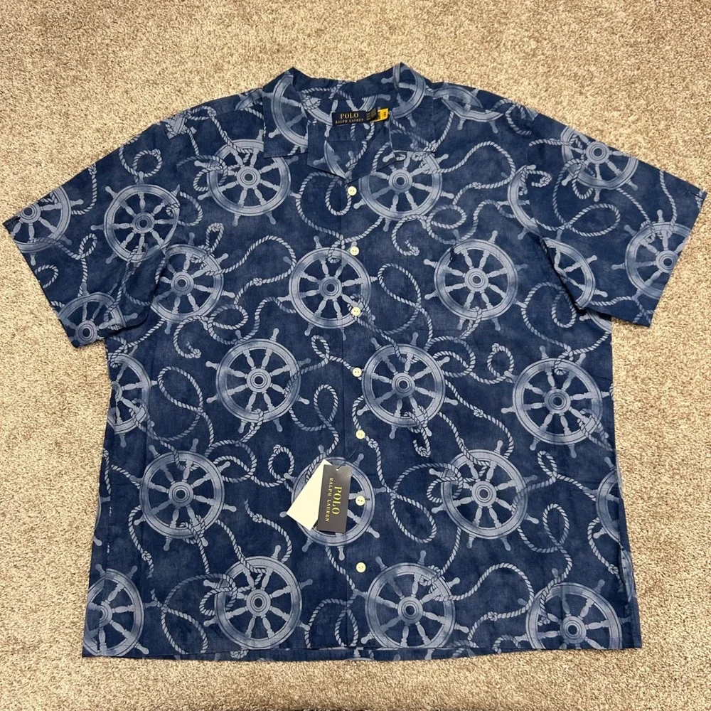 NWT Polo Ralph‎ Lauren Cotton Linen Printed Camp Shirt Men Size 2XB Nautical